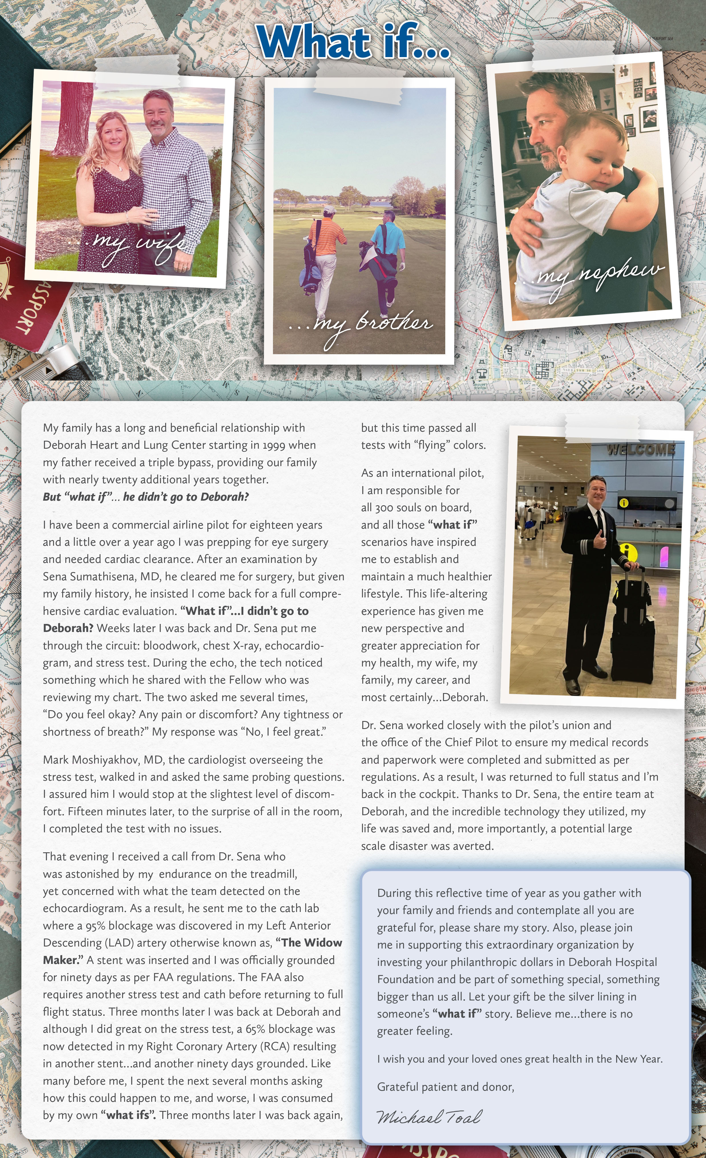 Patient story text provided below. Photos show patient with family members
